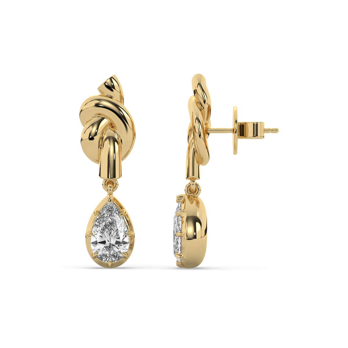 Knot Pear Diamond Drop Earrings