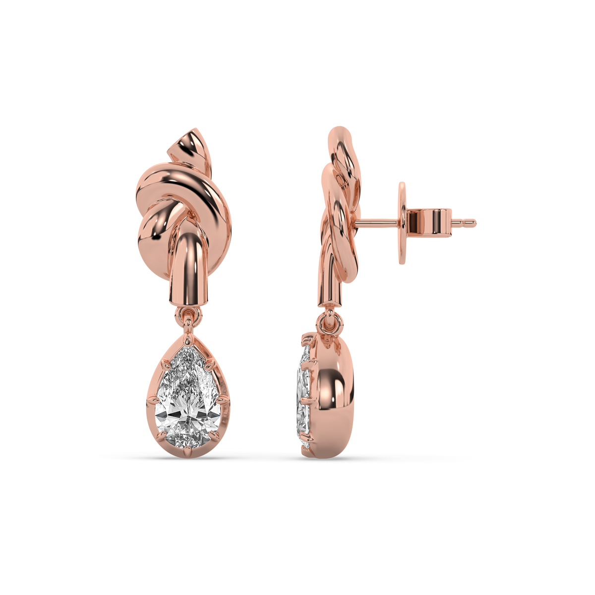 Knot Pear Diamond Drop Earrings