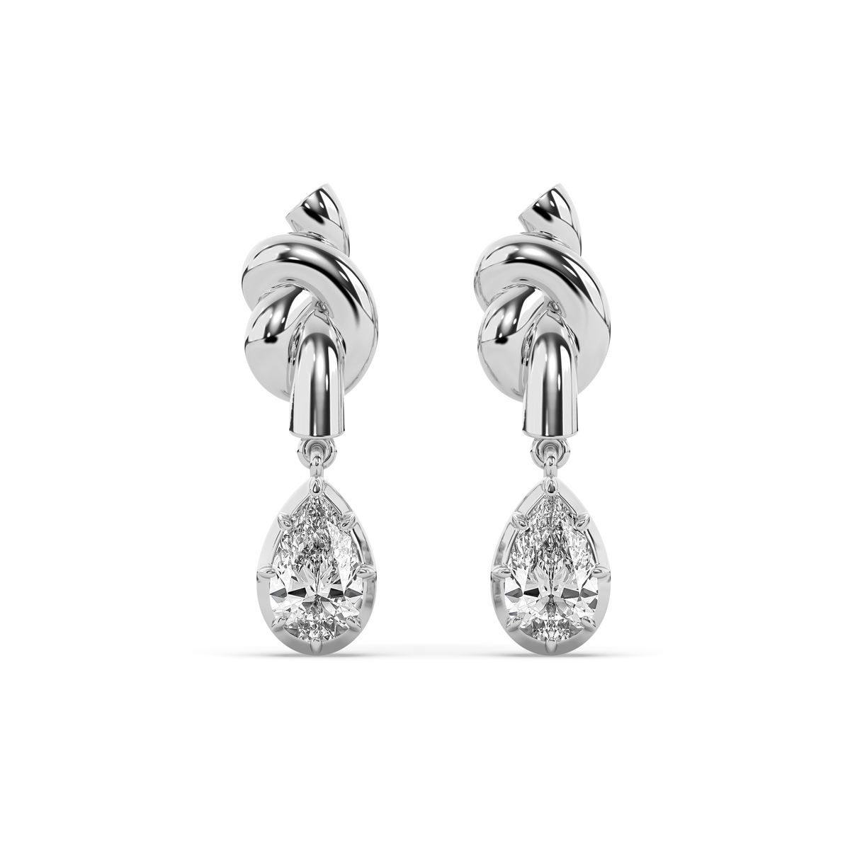 Knot Pear Diamond Drop Earrings