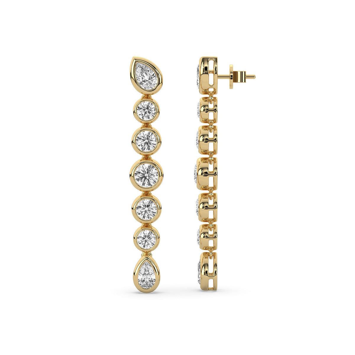 Round & Pear Long Drop Stud Earrings