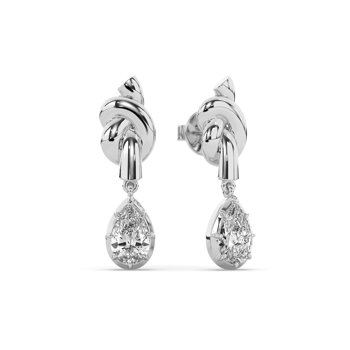 Knot Pear Diamond Drop Earrings