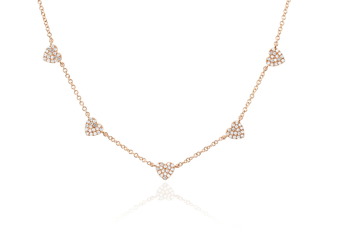 EF Collection 5 Diamond Mini Heart Necklace in rose gold on white background. 