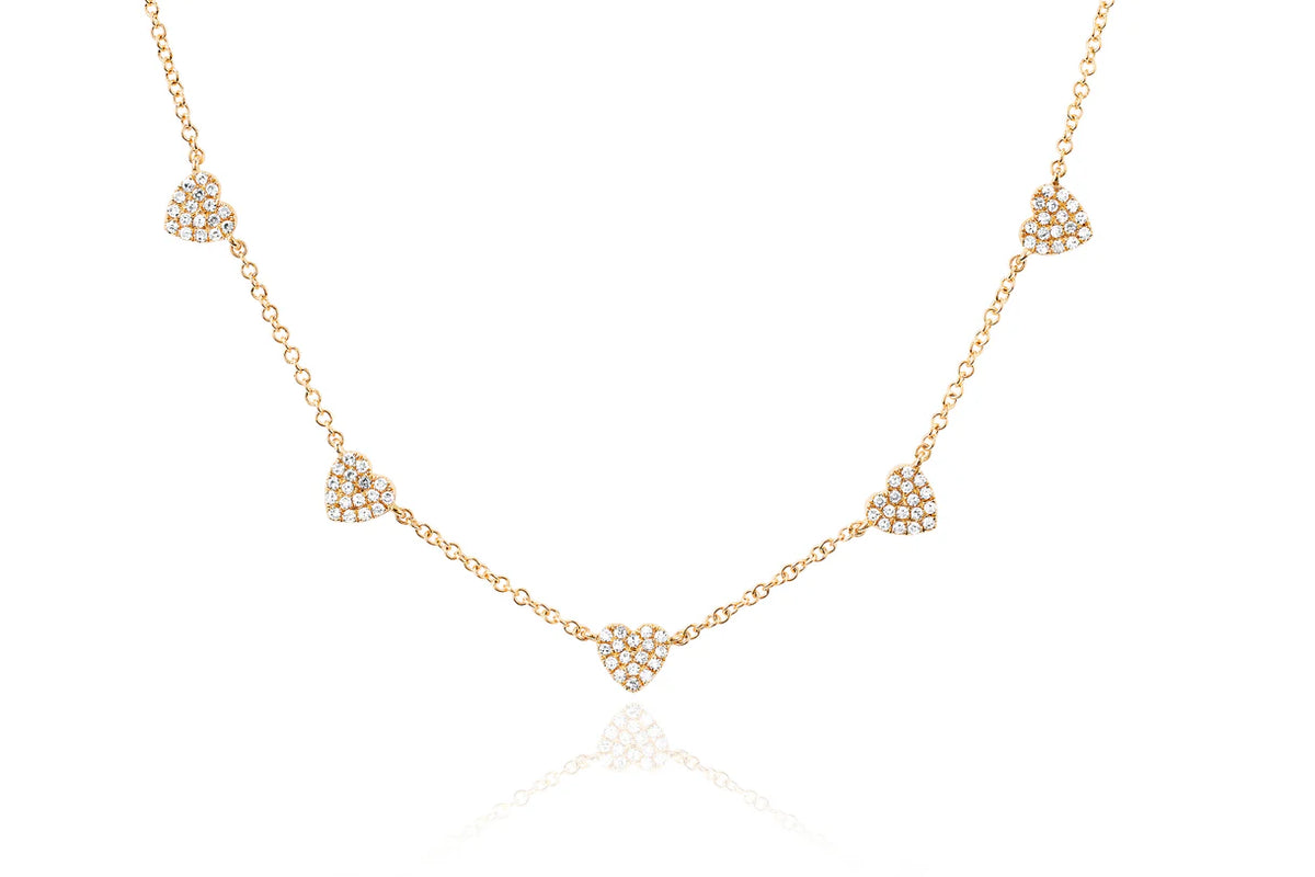 EF Collection 5 Diamond Mini Heart Necklace in yellow gold on white background. 