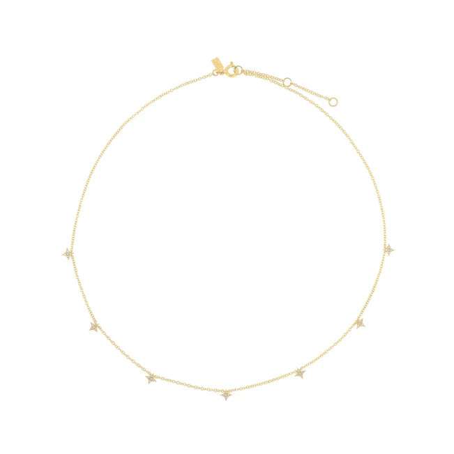 Full photo of EF Collection 7 Diamond Sparkle Necklace in yellow gold on white background. 