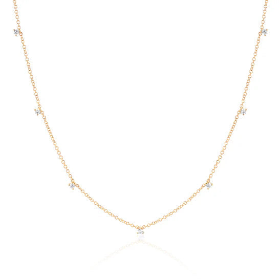 EF-Collection 7 Prong Set Diamond Necklace in yellow gold on white background 