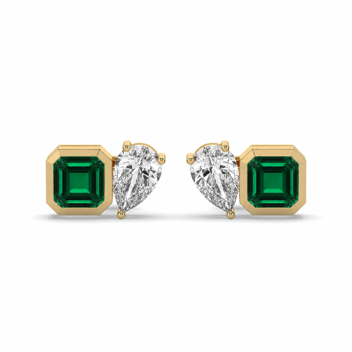 Pear Diamond & Asscher Emerald Studs