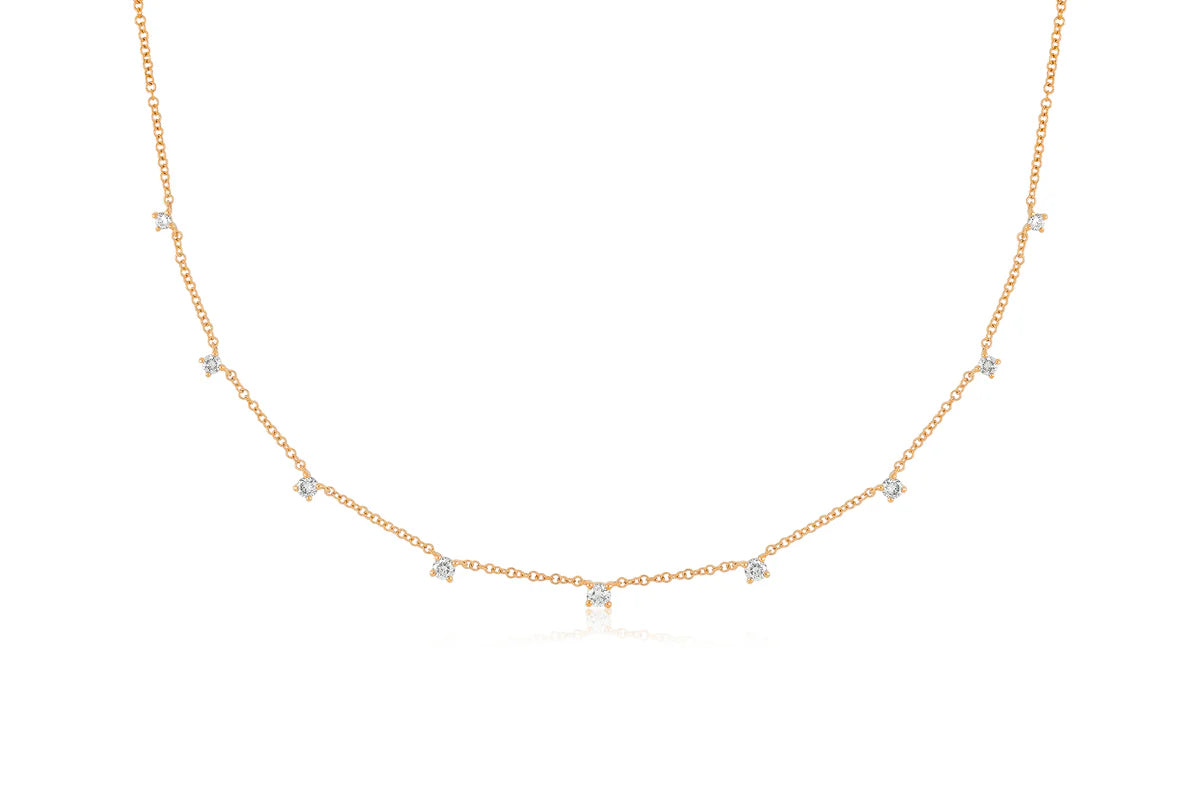 EF Collection 9 Prong Set Diamond Necklace in rose gold on white background. 