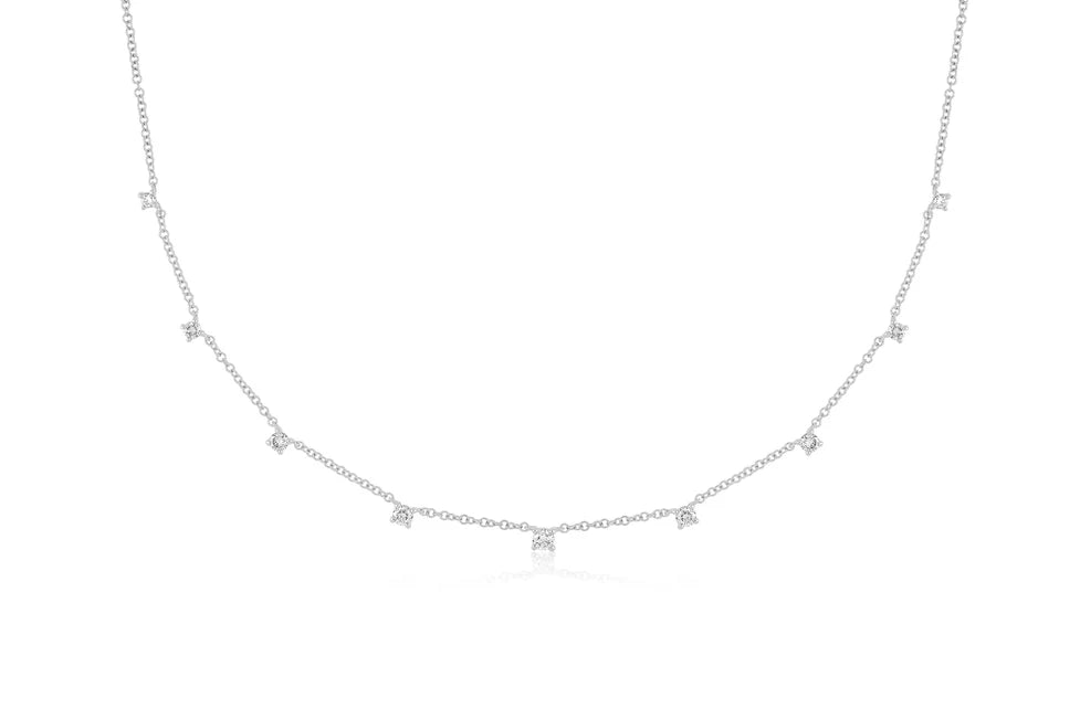 EF Collection 9 Prong Set Diamond Necklace in white gold on white background. 