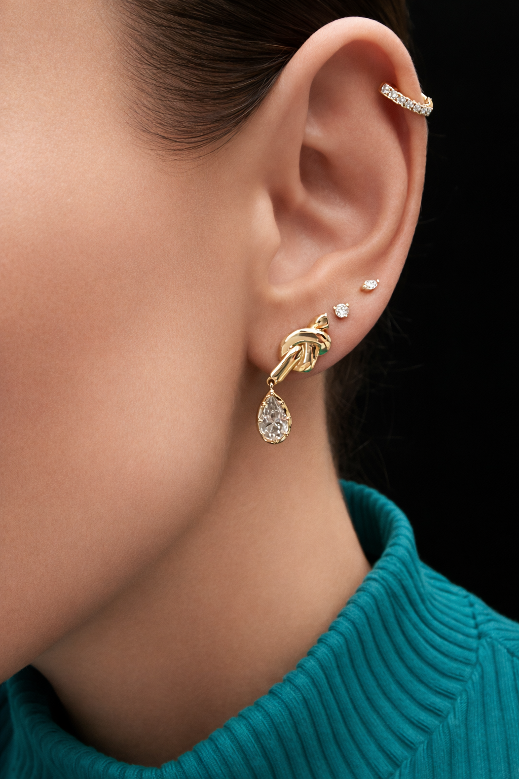 Knot Pear Diamond Drop Earrings