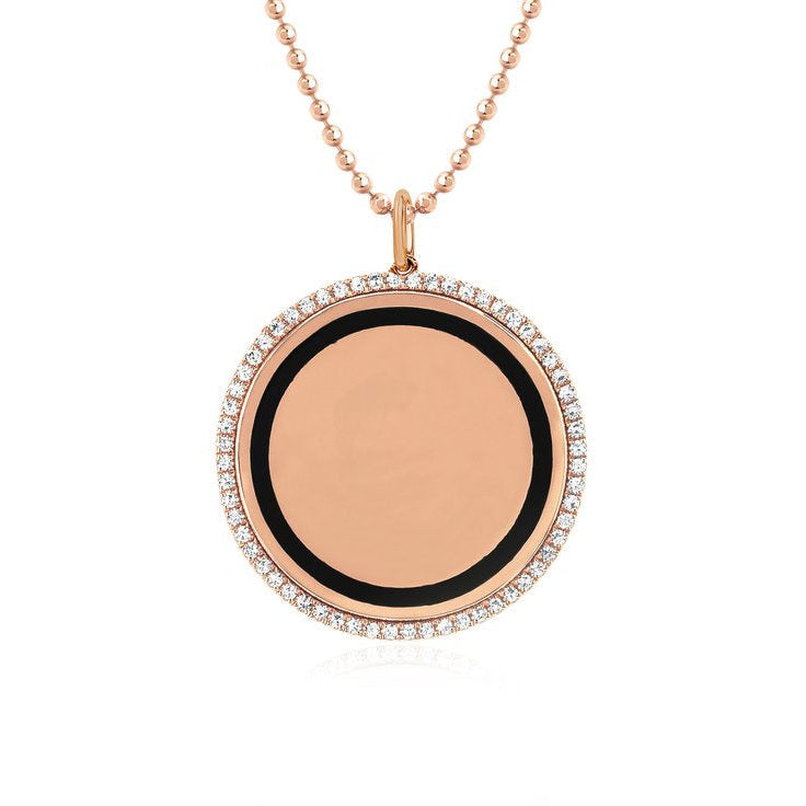 EF-Collection Black Enamel Engravable Disc Necklace