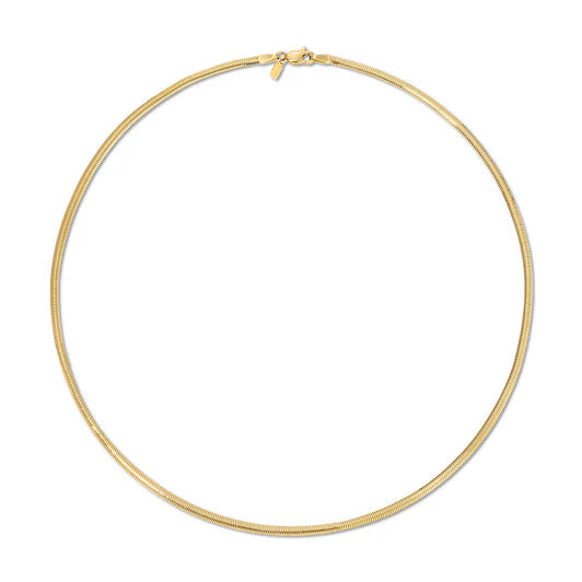 Product Shot of Ef Collection Snake chain necklace in yellow gold on a white background.