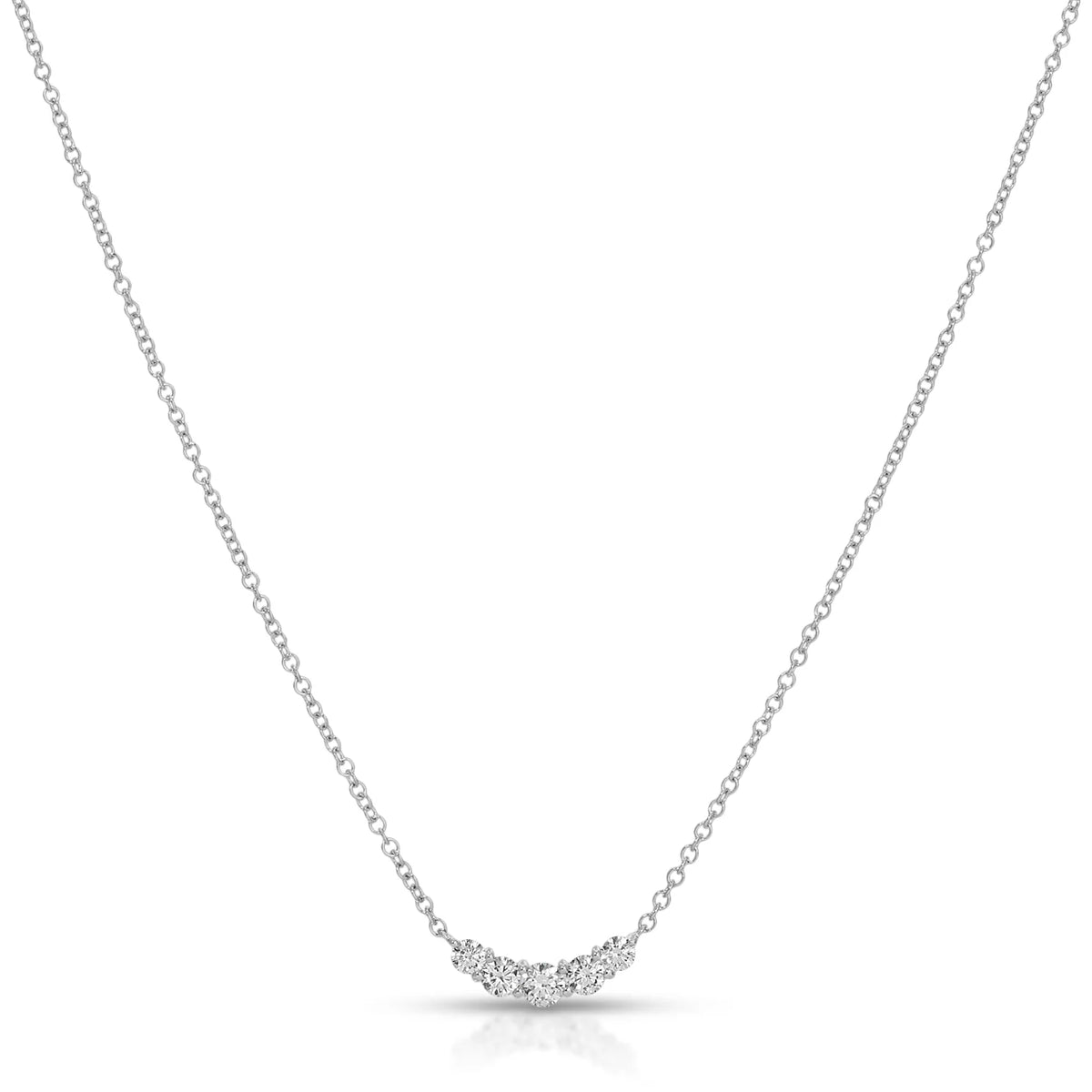 product image of EF-Collection Graduated Diamond Arc Necklace in white gold and diamond on a white background. 