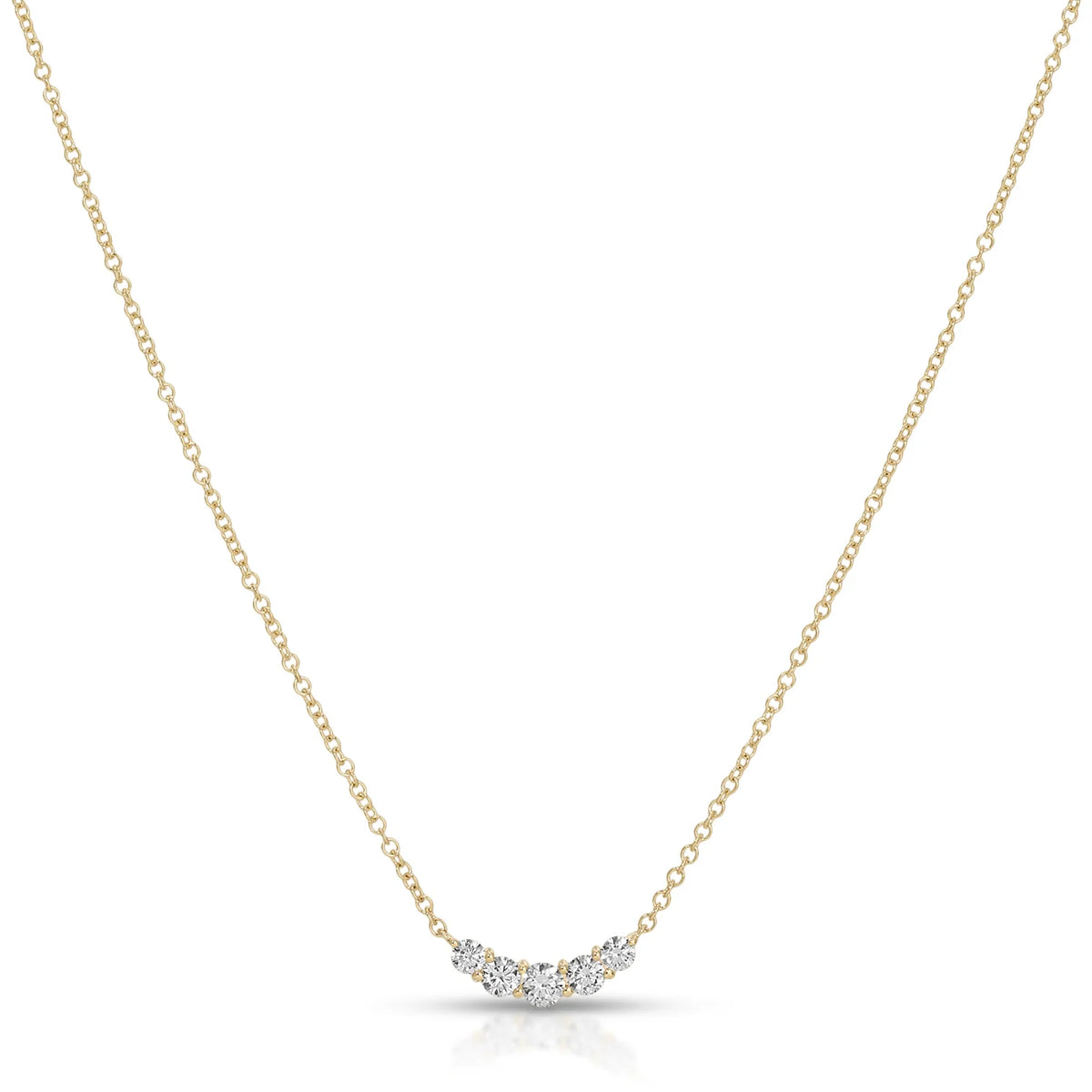product image of EF-Collection Graduated Diamond Arc Necklace in yellow gold and diamond on a white background. 