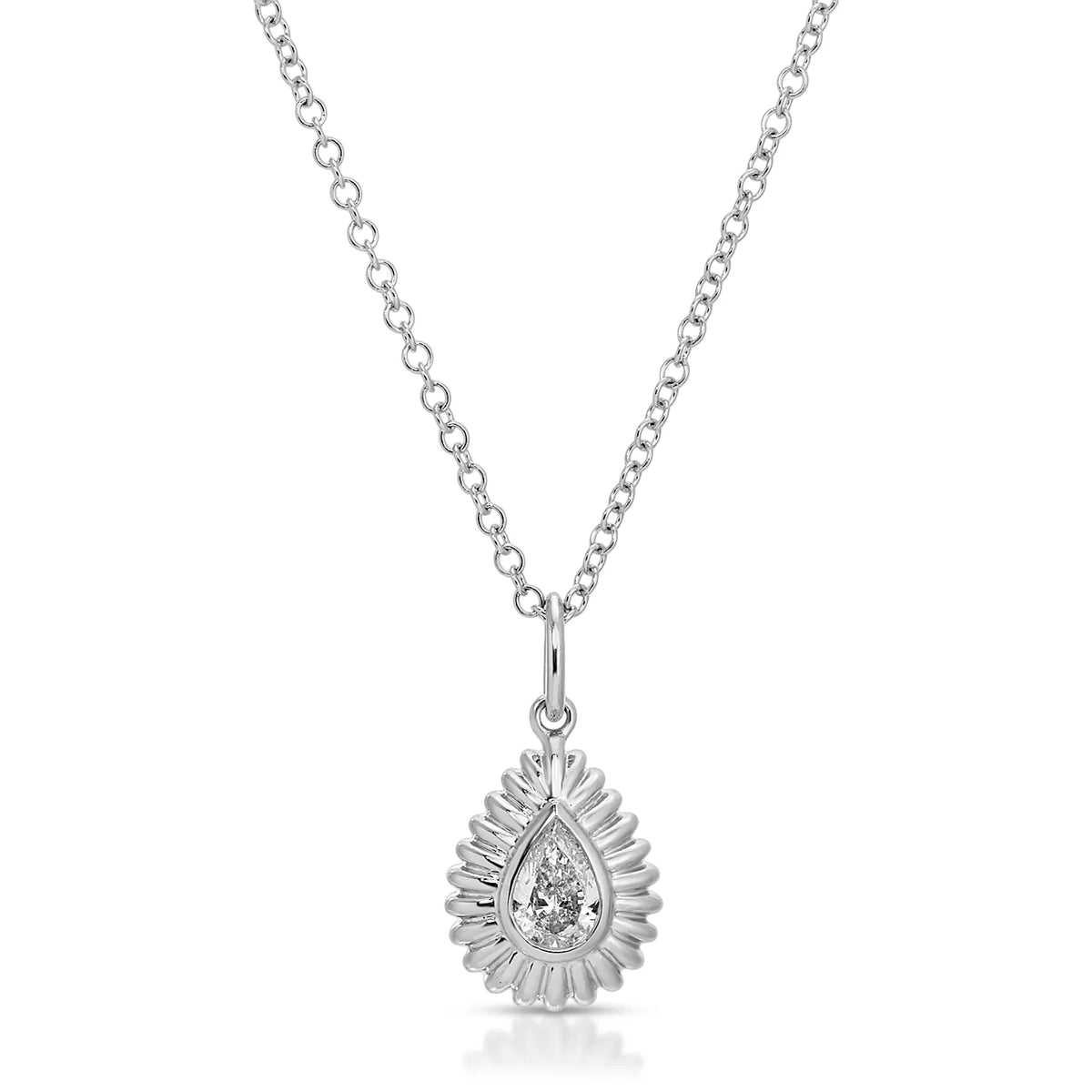 product image of EF-Collection Fluted Pear Diamond Necklace in white gold and diamond on a white background. 