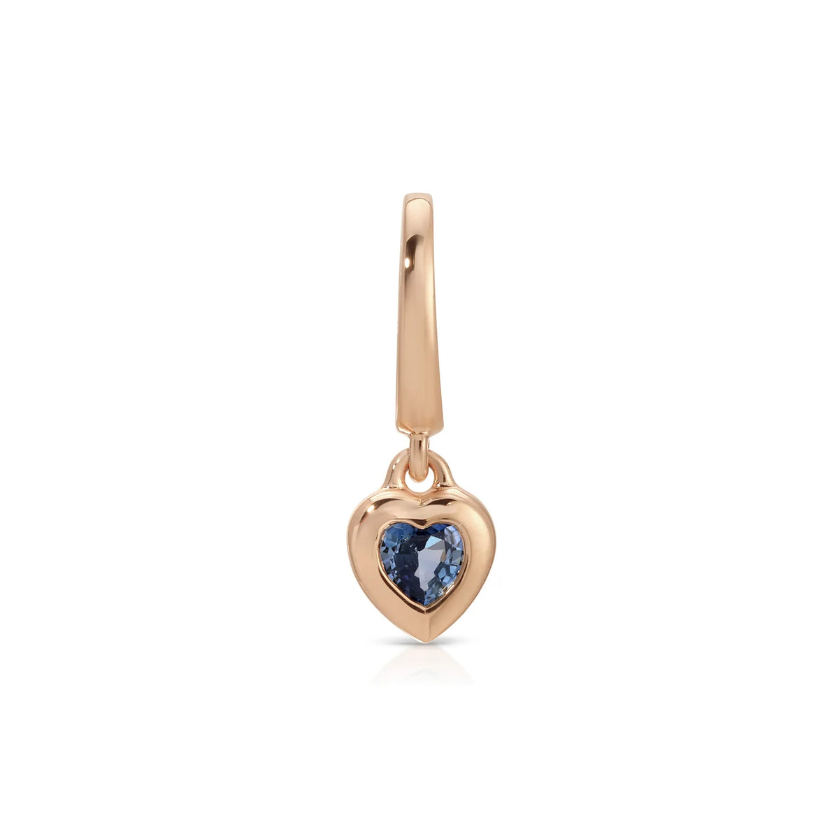 product image of EF-Collection Mini Blue Sapphire Heart Clip Charm in rose gold on a white background. 