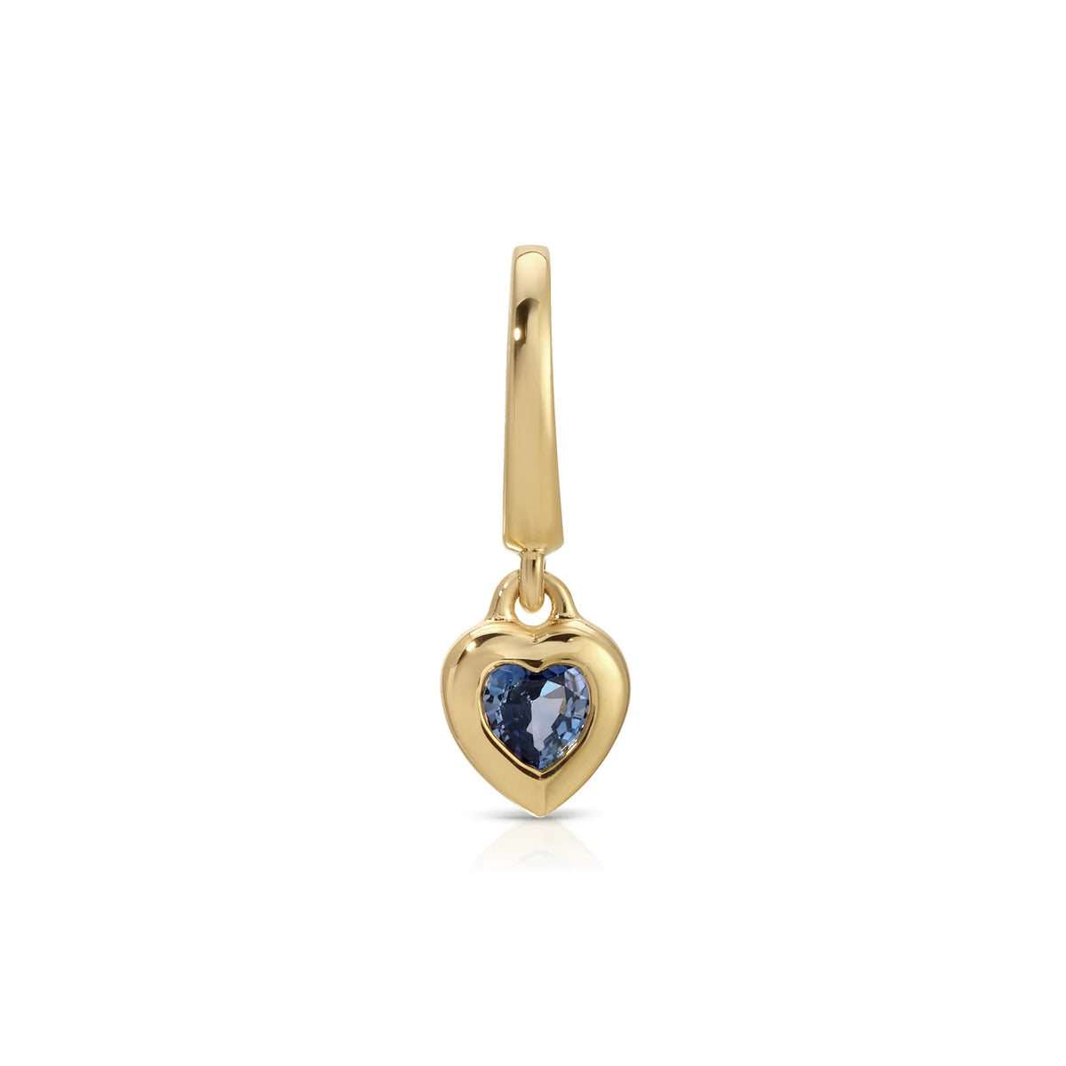 product image of EF-Collection Mini Blue Sapphire Heart Clip Charm in yellow gold on a white background. 