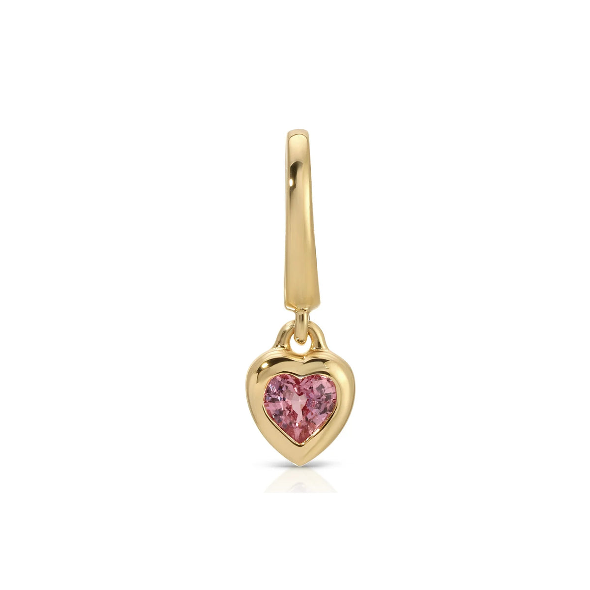 product image of EF-Collection Mini Pink Sapphire Heart Clip Charm in yellow gold on a white background. 