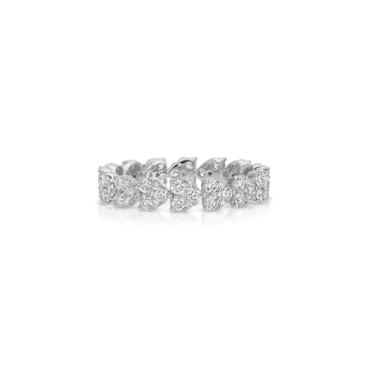 Product image of EF-Collection endless love eternity band in white gold and diamonds on a white background.