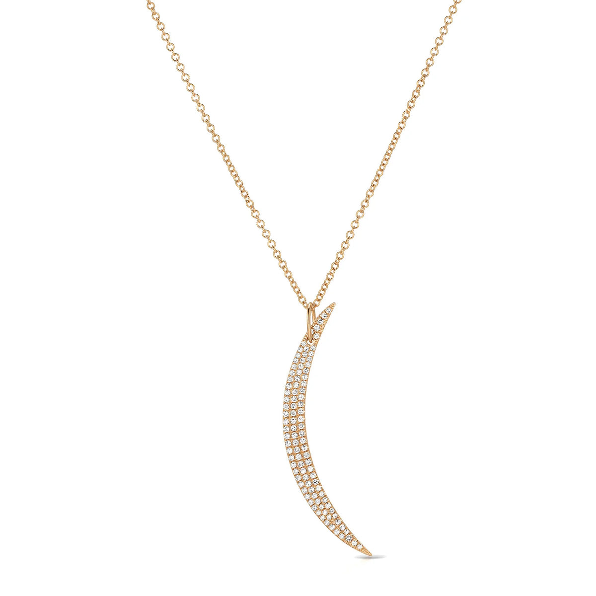 product image of EF-Collection Diamond Crescent Necklace in rose gold and diamond on a white background. 