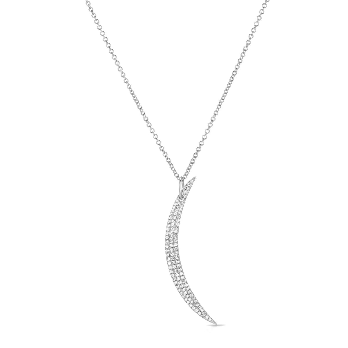 product image of EF-Collection Diamond Crescent Necklace in white gold and diamond on a white background. 