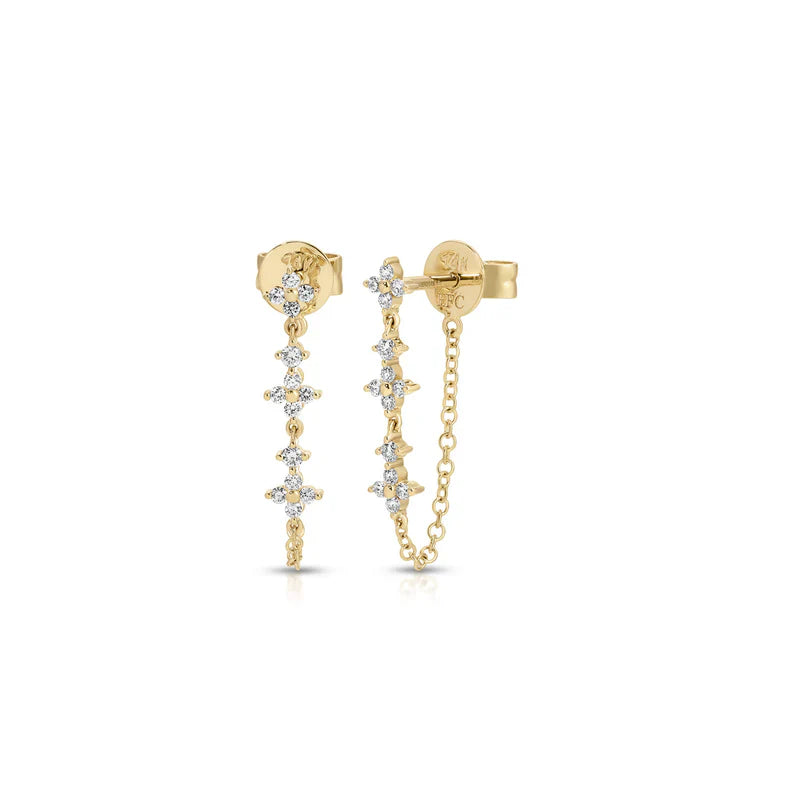 EF-Collection Diamond Fleur Chain Stud Earring