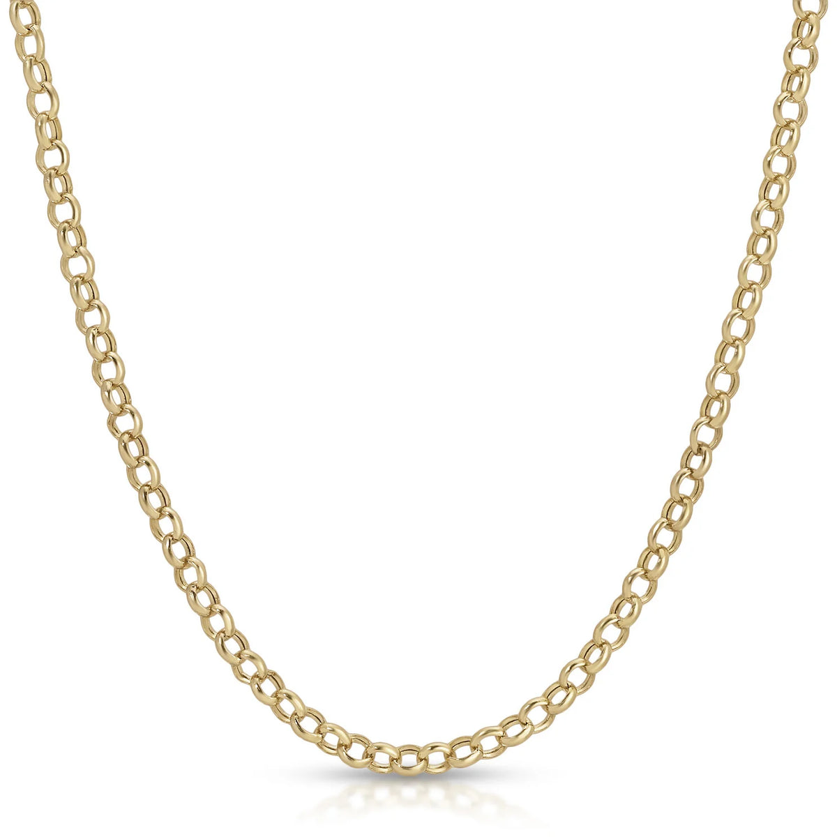 product image of EF-Collection rolo chain necklace in yellow gold on a white background. 