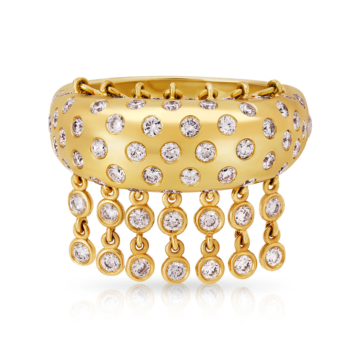 Onirikka Grand Caviar Ring in polished 14k yellow gold with 1.41ctw diamonds — statement cascading diamond ring on a white background