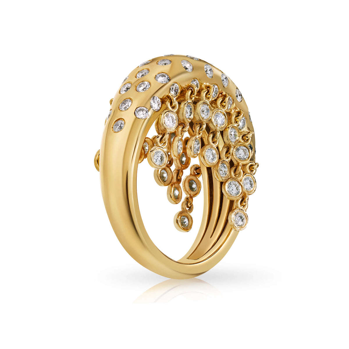 Side view of Onirikka Grand Caviar Ring in polished 14k yellow gold with 1.41ctw diamonds