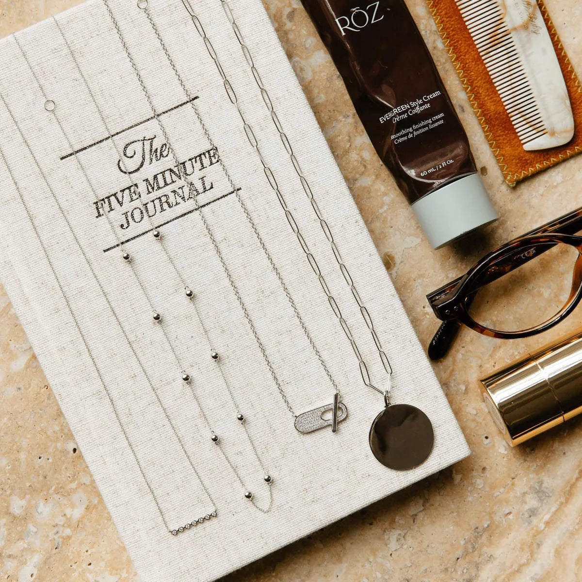 product shot of Dana Rebecca Designs Lulu Jack Bezel Bar Diamond Necklace with other necklaces.