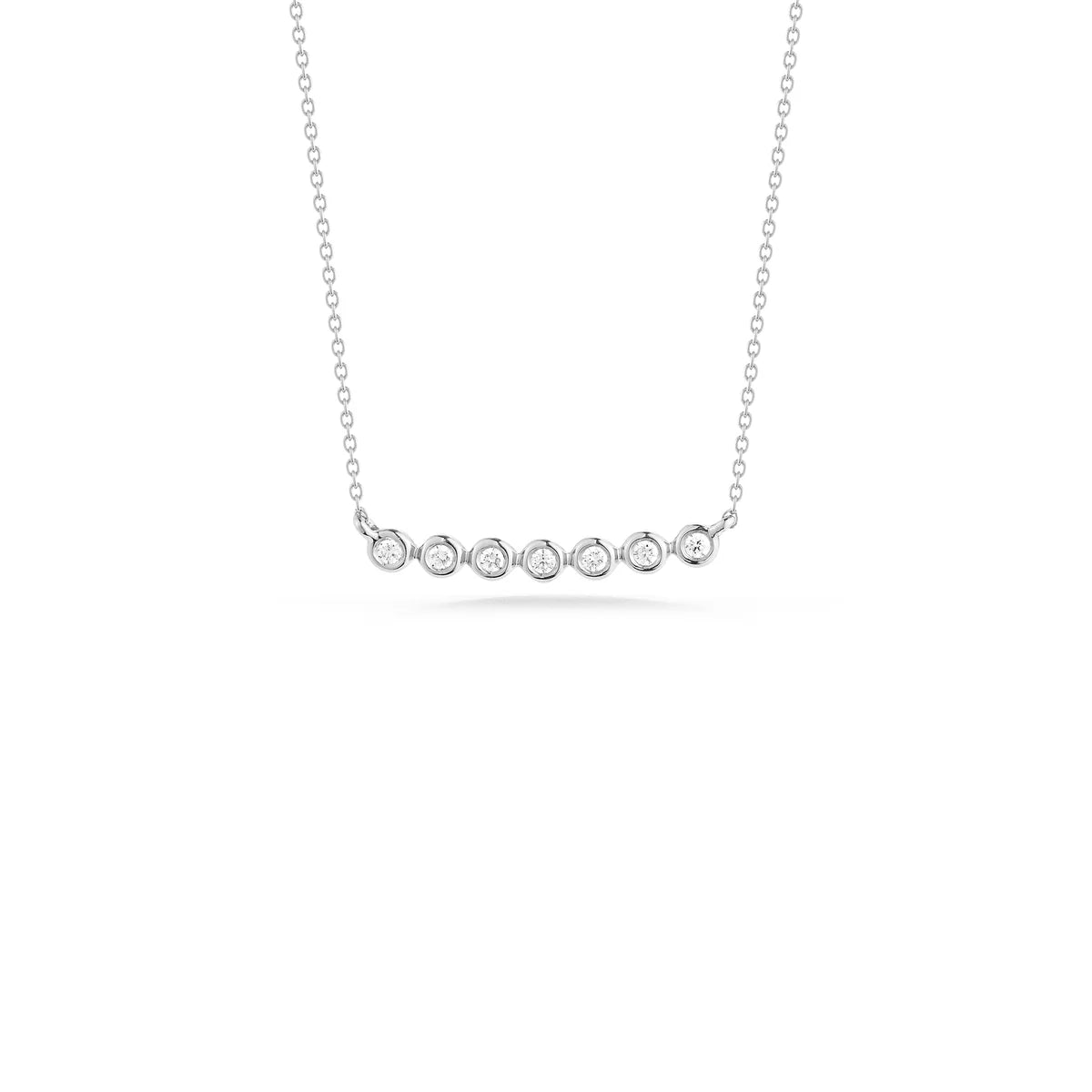 Dana Rebecca Designs Lulu Jack Bezel Bar Diamond Necklace in white Gold on a white background.