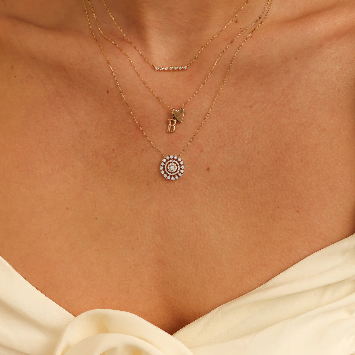 close up of Dana Rebecca Designs Lulu Jack Bezel Bar Diamond Necklace in rose Gold