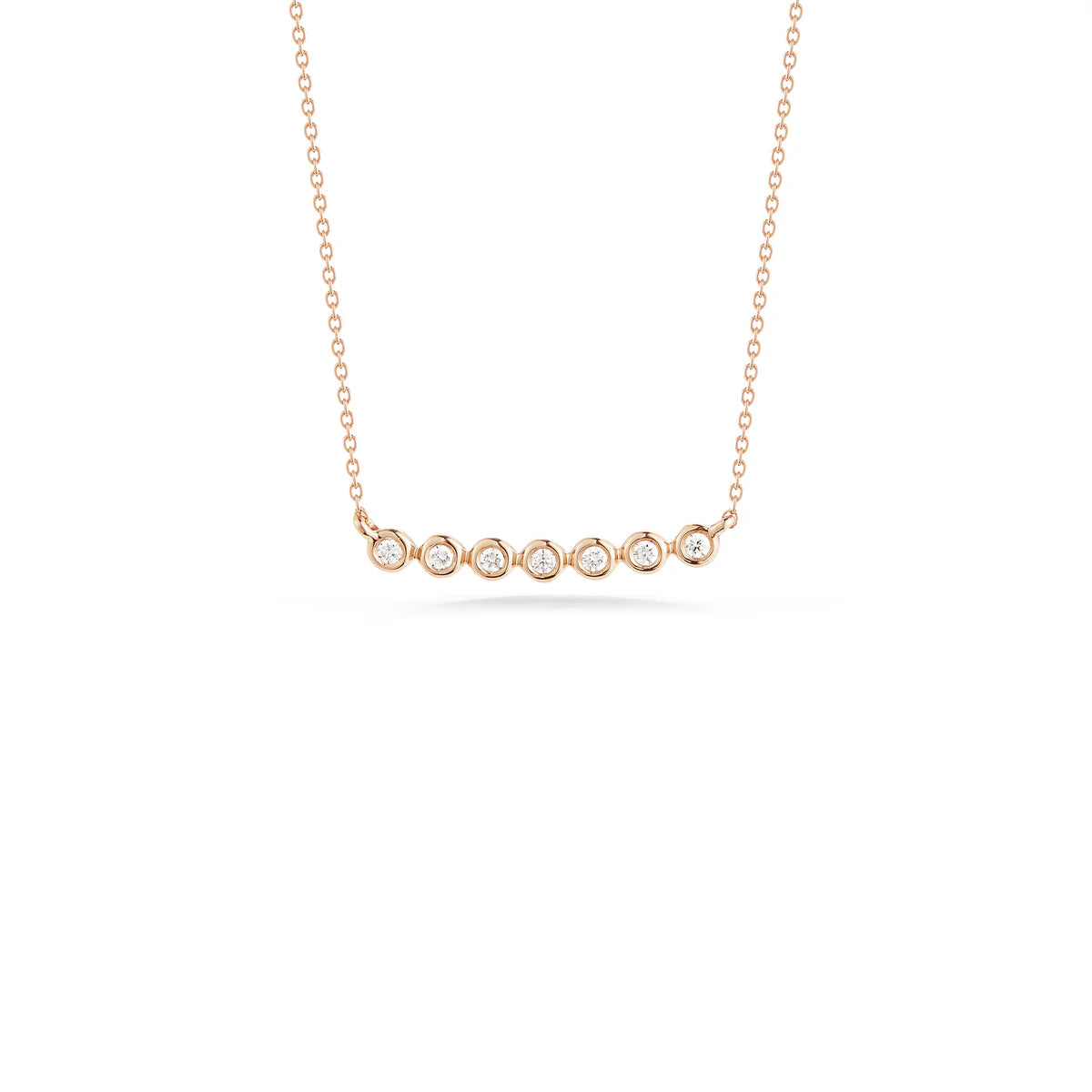 Dana Rebecca Designs Lulu Jack Bezel Bar Diamond Necklace in rose Gold on a white background.
