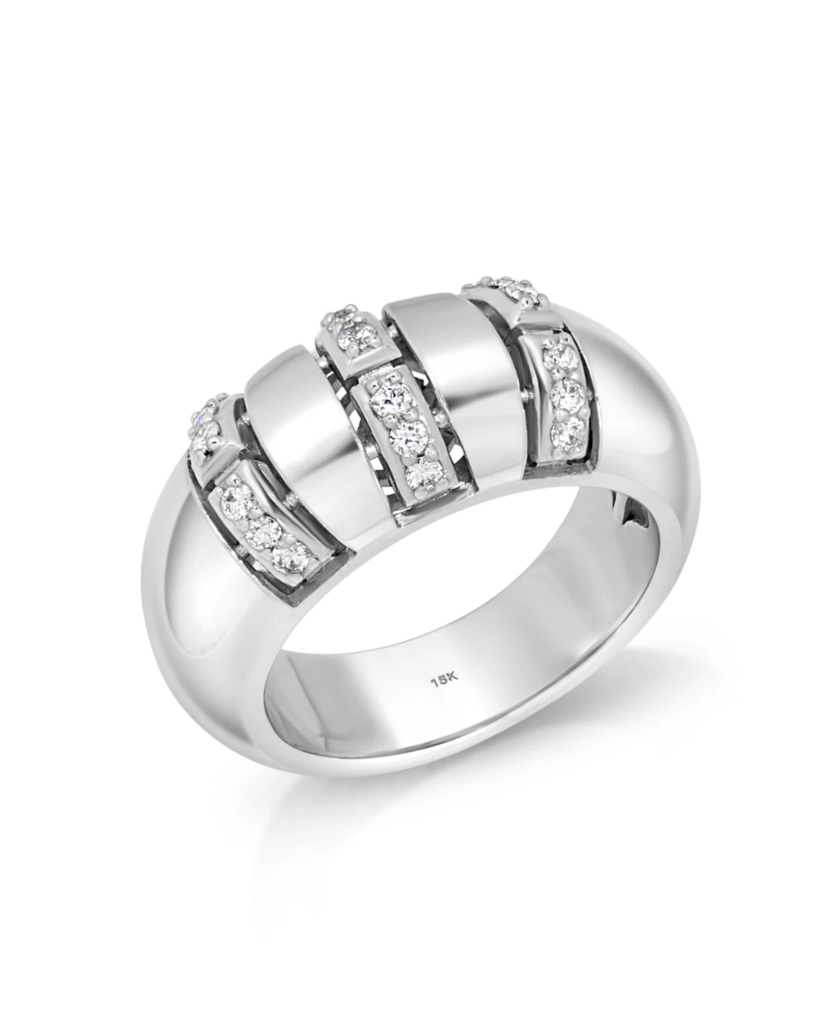 product shot of Onirikka Dome line ring in white gold on a white background