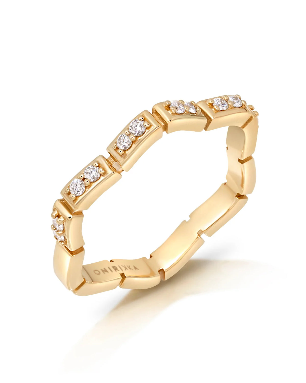 Product shot of Onirikka Glimmer Wave Diamond Ring in 18k yellow gold on white background