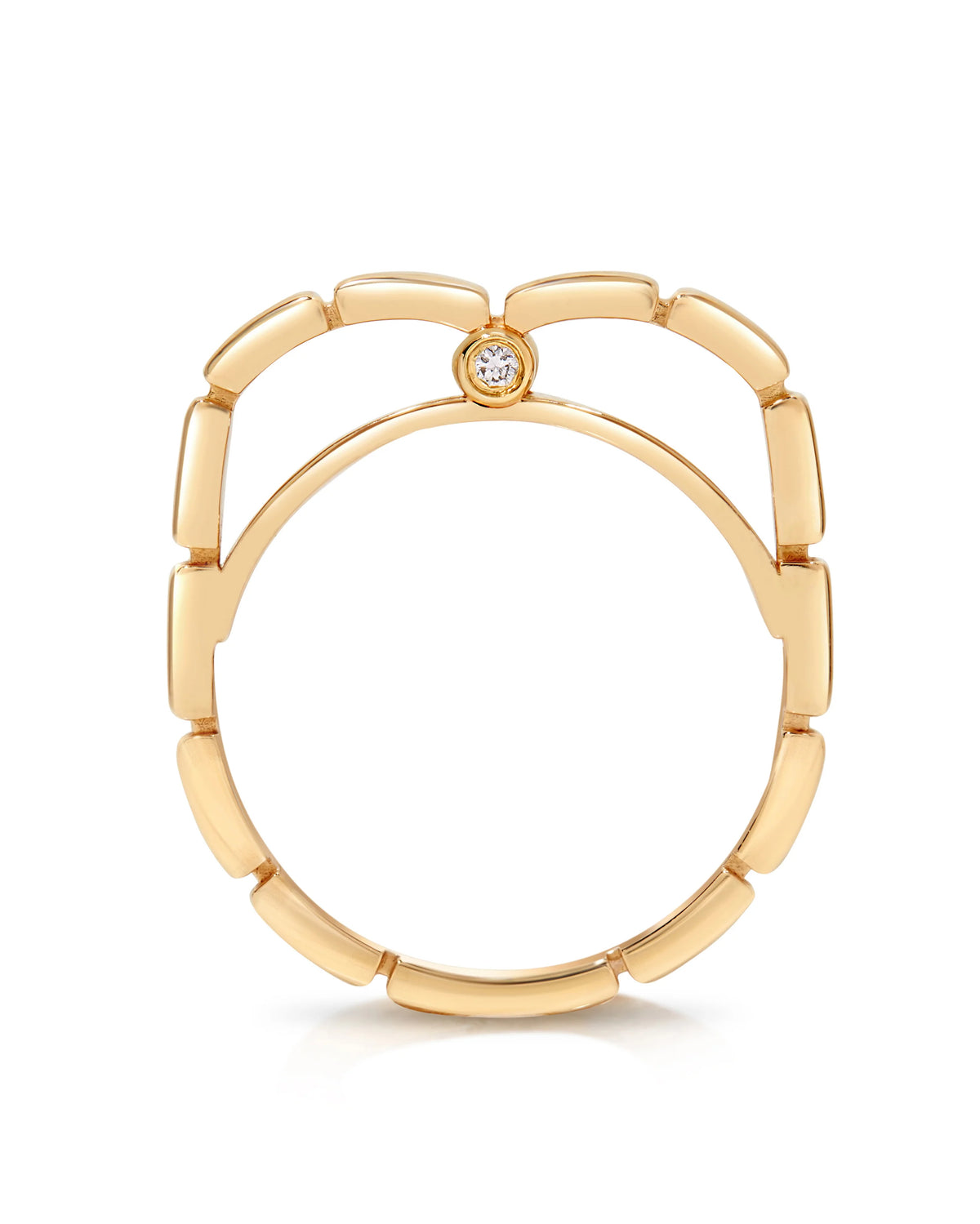 side view of onirikka Diamond Heart Ring in yellow gold on a white background
