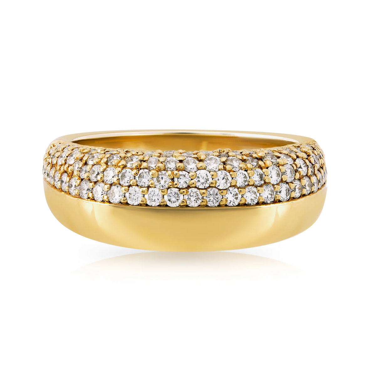 Product Shot of Onirikka Double Decker Ring in yellow gold, satin finish on a white background.