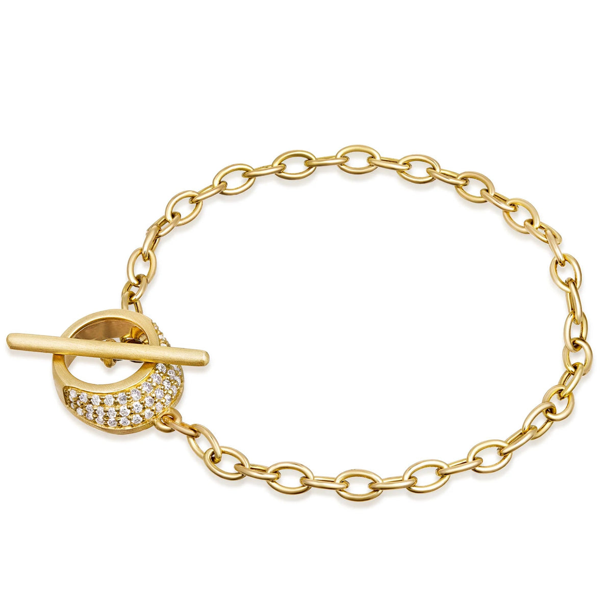 Product shot of Onirikka La Luz Toggle Bracelet in 18k yellow gold and diamonds on a white background.