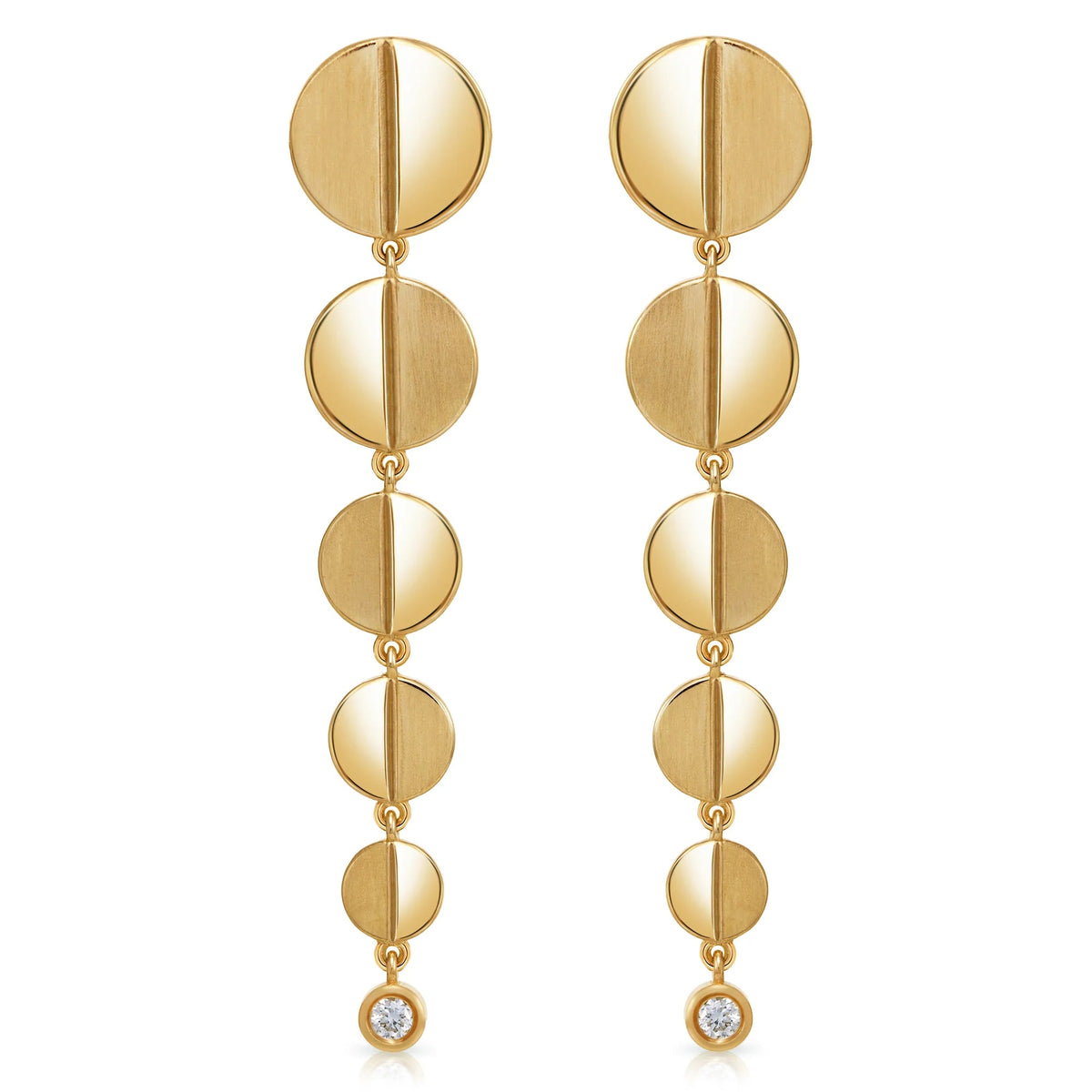 Product Shot of Onirikka Notch Drop Earrings in yellow gold on a white background.