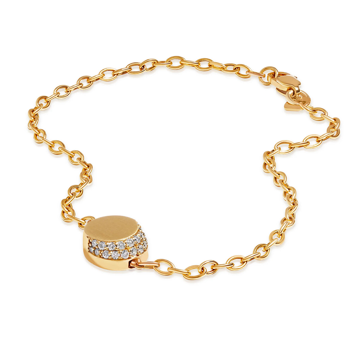 Product shot of Onirikka Petite La Luz Bracelet in yellow gold on a white background.