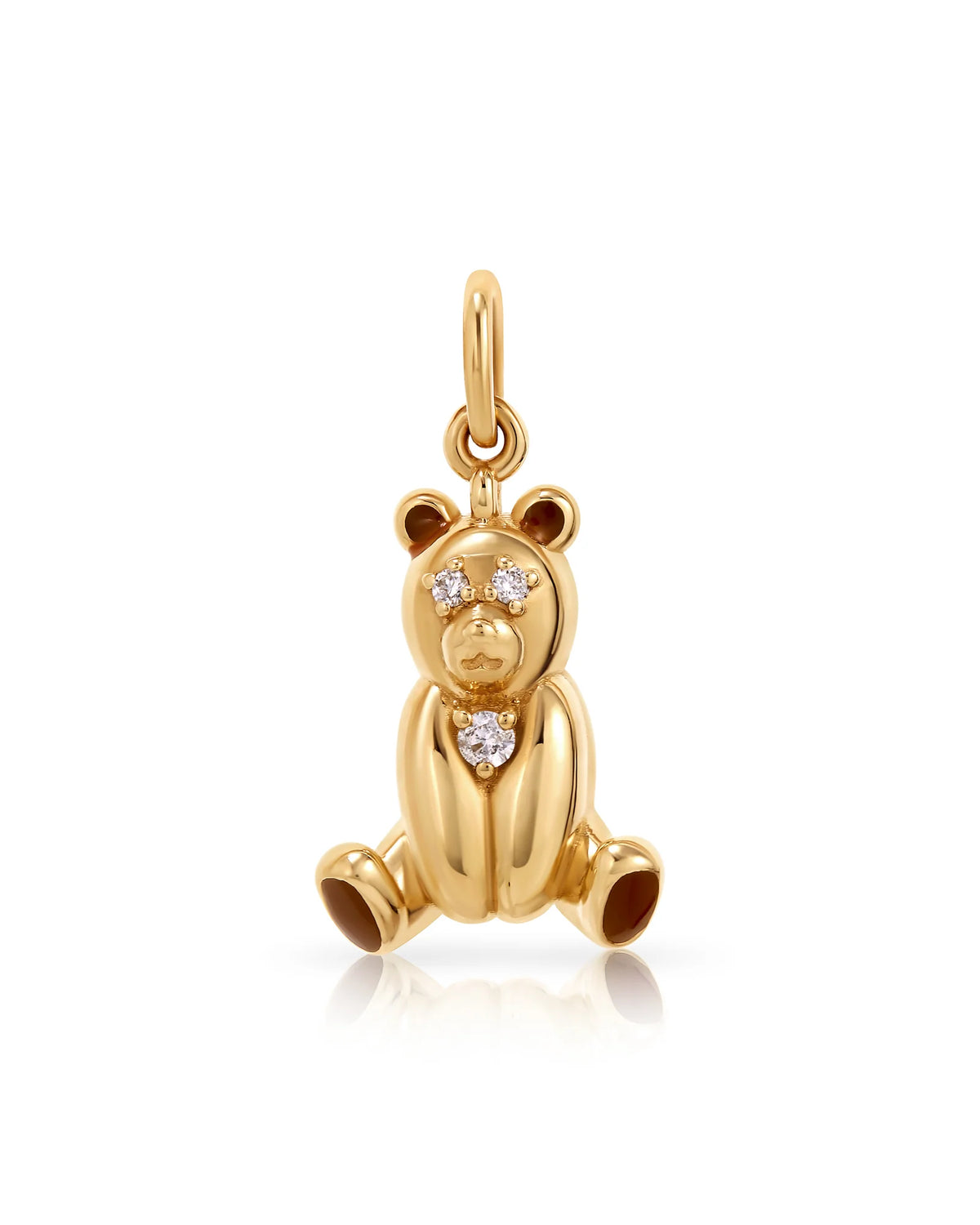 Onirikka Teddy Bear Charm in 18k yellow gold with diamond accents, nostalgic fine jewelry charm symbolizing love and childhood memories.