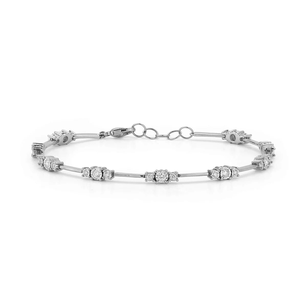 Dana Rebecca Designs Ava Bea Spaced Tennis Bracelet in white gold on white background 