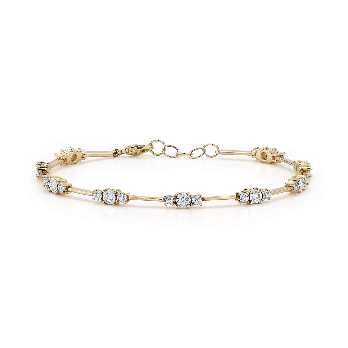 Dana Rebecca Designs Ava Bea Spaced Tennis Bracelet in yellow gold on white background 