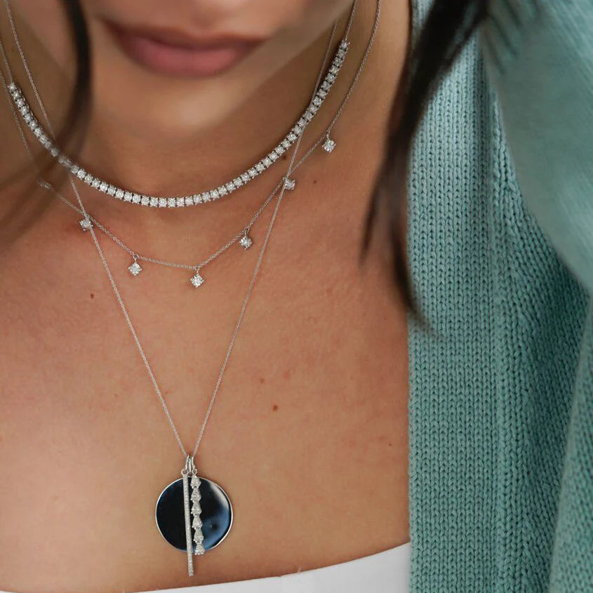 Close up of model wearing of Dana Rebecca Designs Ava Bea Station Necklace in white Gold