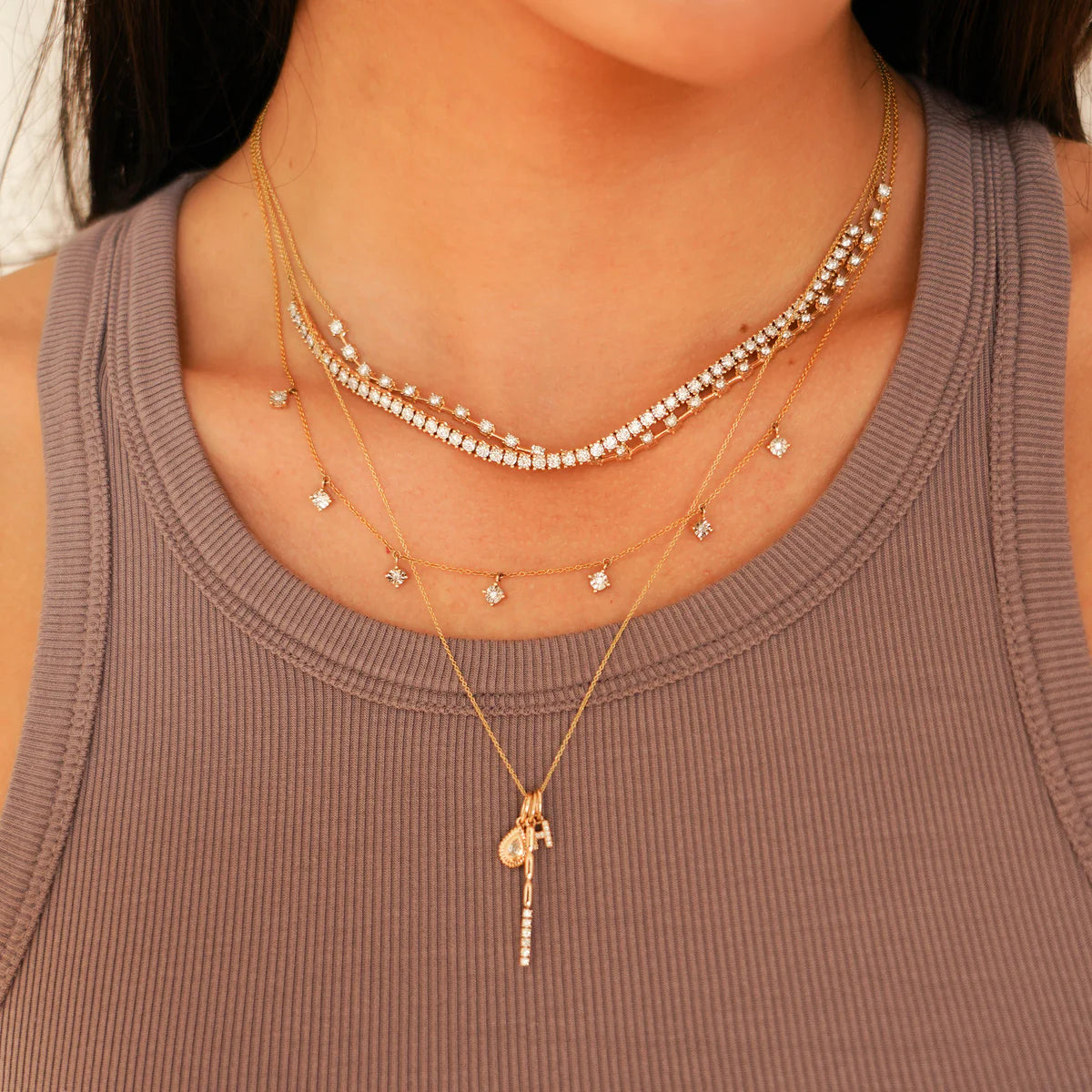 Close up of Dana Rebecca Designs Ava Bea Station Necklace in Yellow Gold