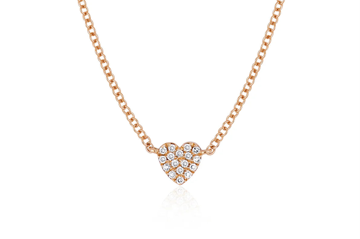 EF Collection Baby Diamond Heart Necklace in rose gold on white background. 