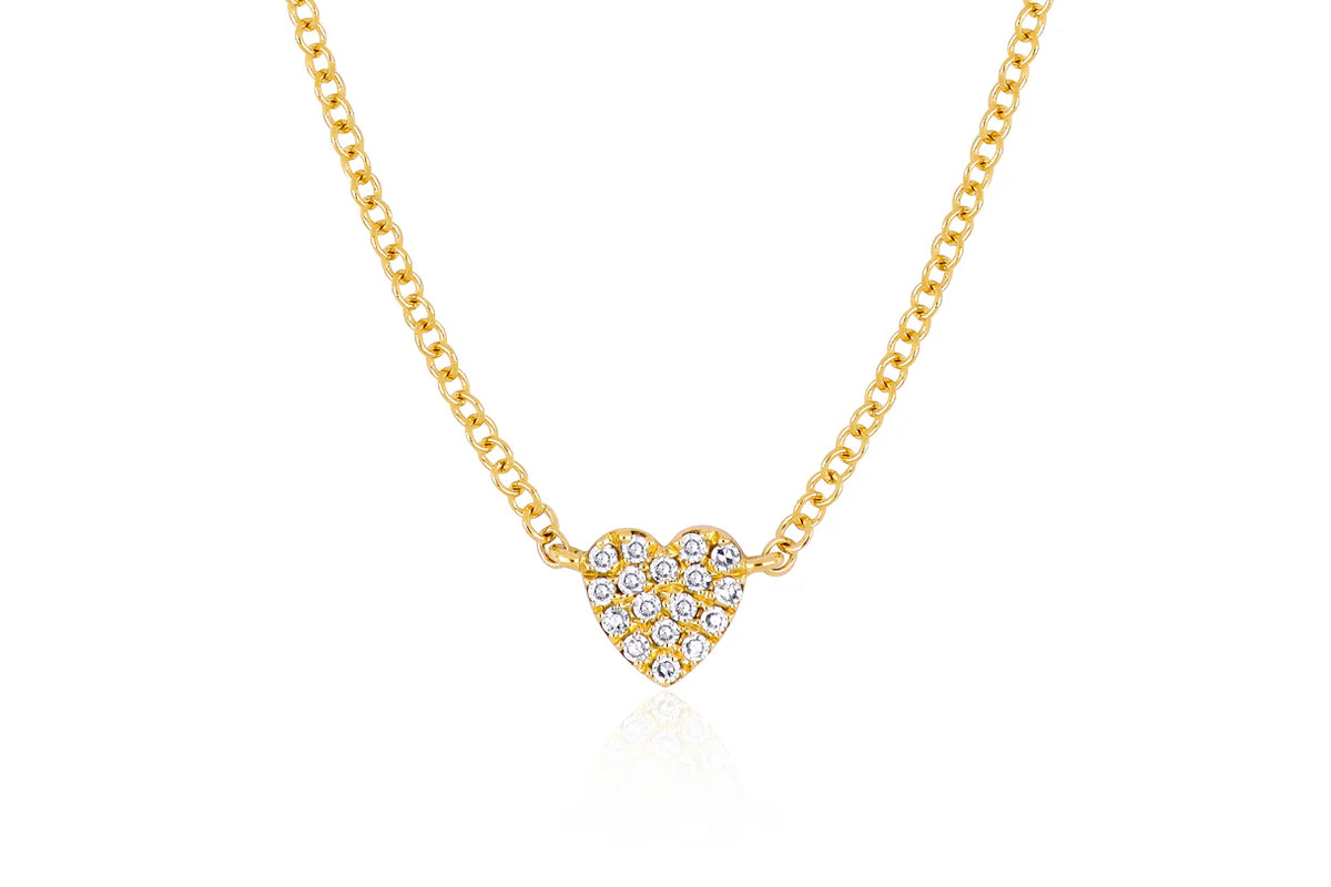 EF Collection Baby Diamond Heart Necklace in yellow gold on white background. 