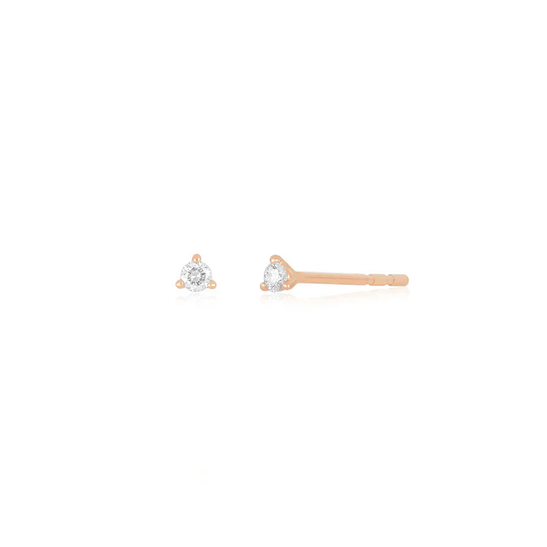 EF Collection Baby Solitaire Diamond Stud Earring in rose gold on white background. 