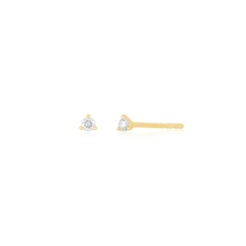 EF Collection Baby Solitaire Diamond Stud Earring in yellow gold on white background. 
