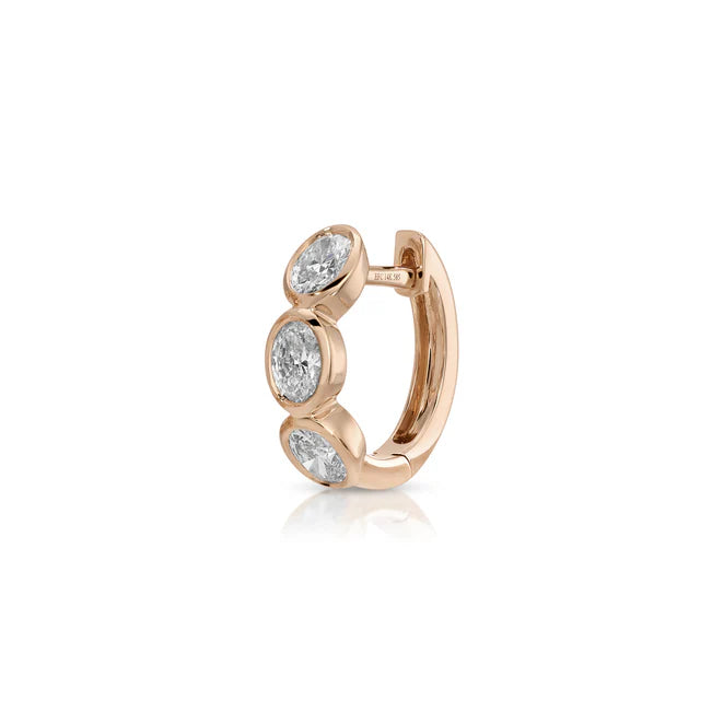 Single EF Collection Bezel Set Oval Diamond Huggie Earrings in rose gold on white background