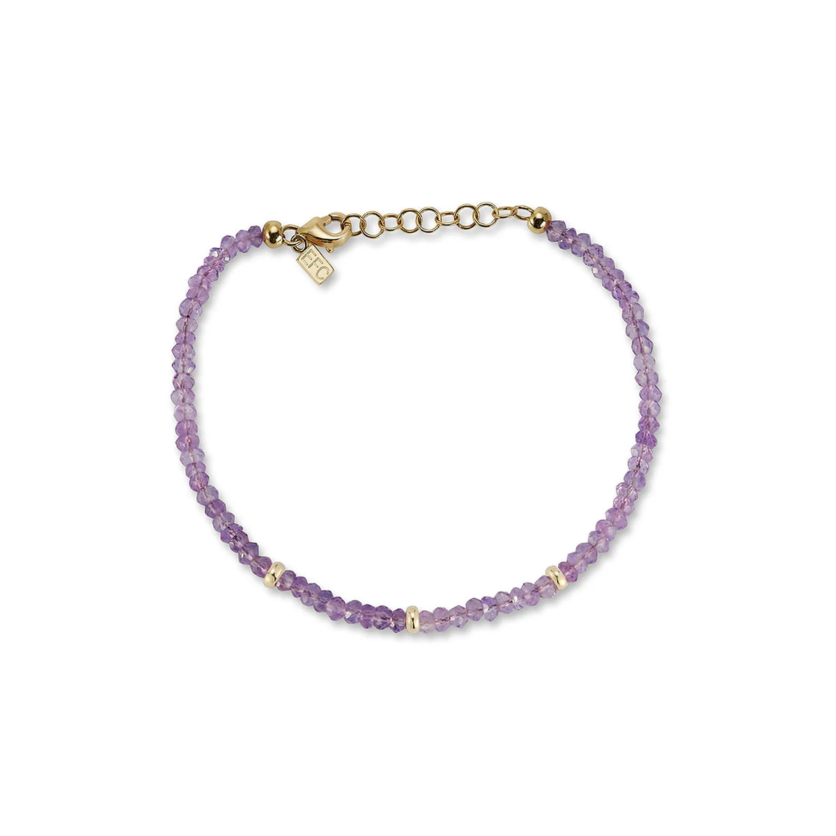 EF-Collection Birthstone Bead Bracelet In Amethyst in yellow gold on white background 